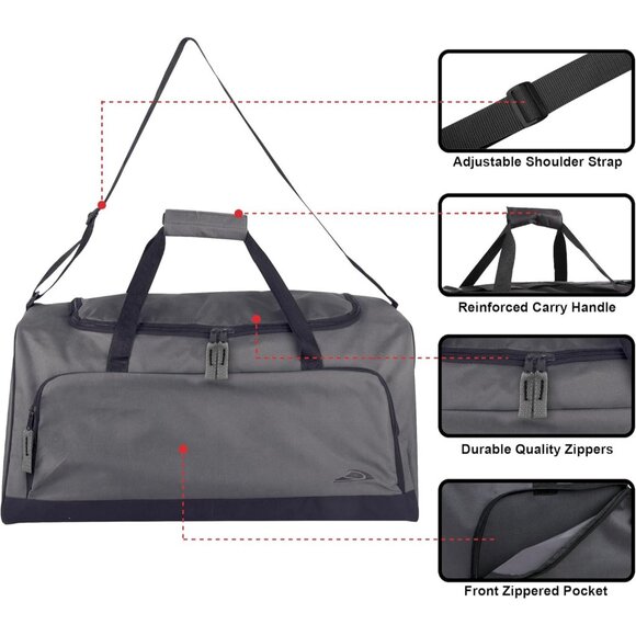 24 Inch Men & Women Grey Lightweight Canvas Duffle Gym Sports Equipment Bags - Picture 2 of 9